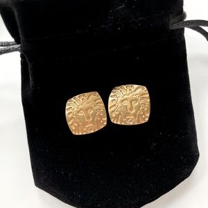 Vintage Anne Klein Matte Gold Tone Clip-On Lion Head Earrings